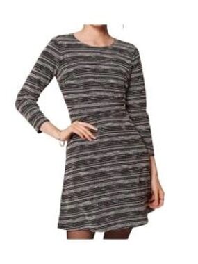 LOFT Fit & Flare Tweed Long Sleeve Dress Sz 2 Black